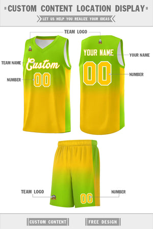 Custom Neon Green Gold Gradient Fashion Sets Sports Uniform Basketball Jersey