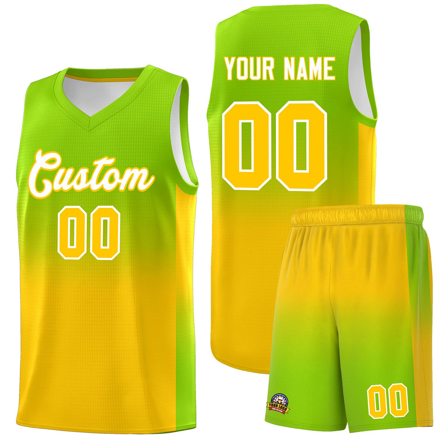 Custom Neon Green Gold Gradient Fashion Sets Sports Uniform Basketball Jersey