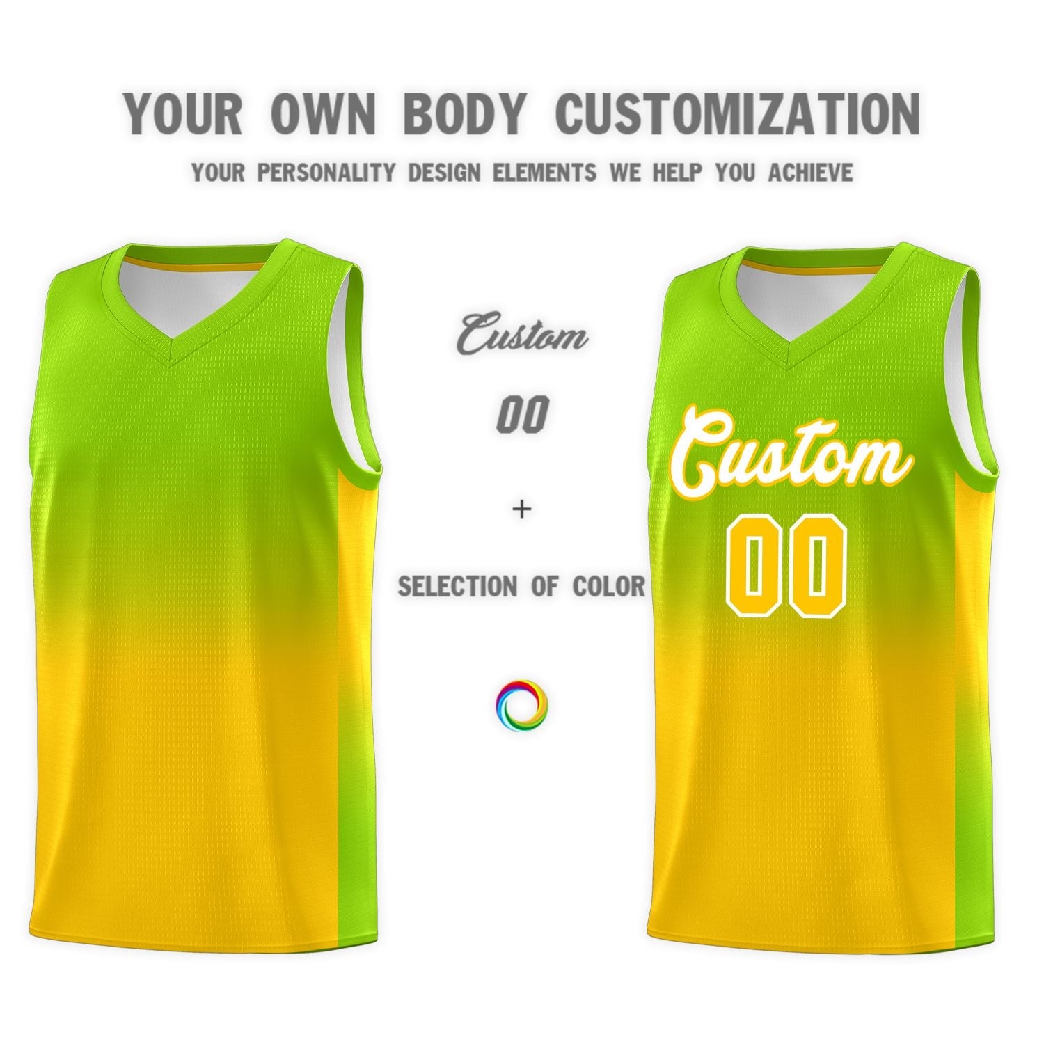 Custom Neon Green Gold Gradient Fashion Sets Sports Uniform Basketball Jersey