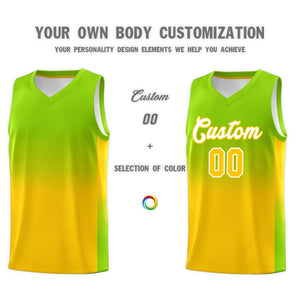 Custom Neon Green Gold Gradient Fashion Sets Sports Uniform Basketball Jersey