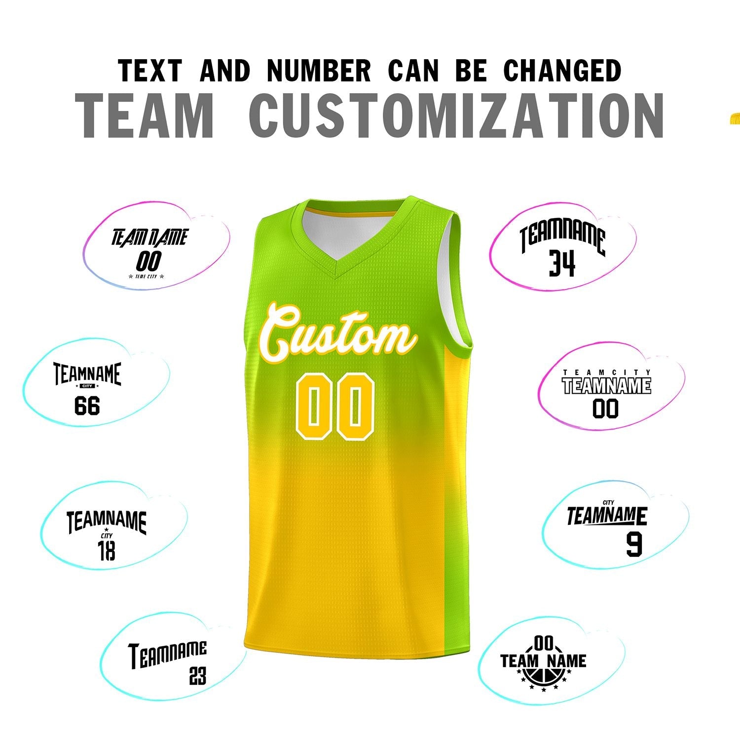 Custom Neon Green Gold Gradient Fashion Sets Sports Uniform Basketball Jersey