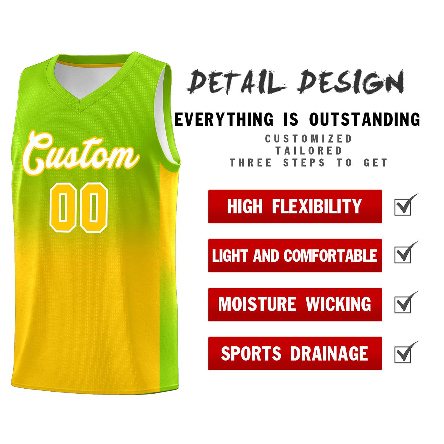 Custom Neon Green Gold Gradient Fashion Sets Sports Uniform Basketball Jersey