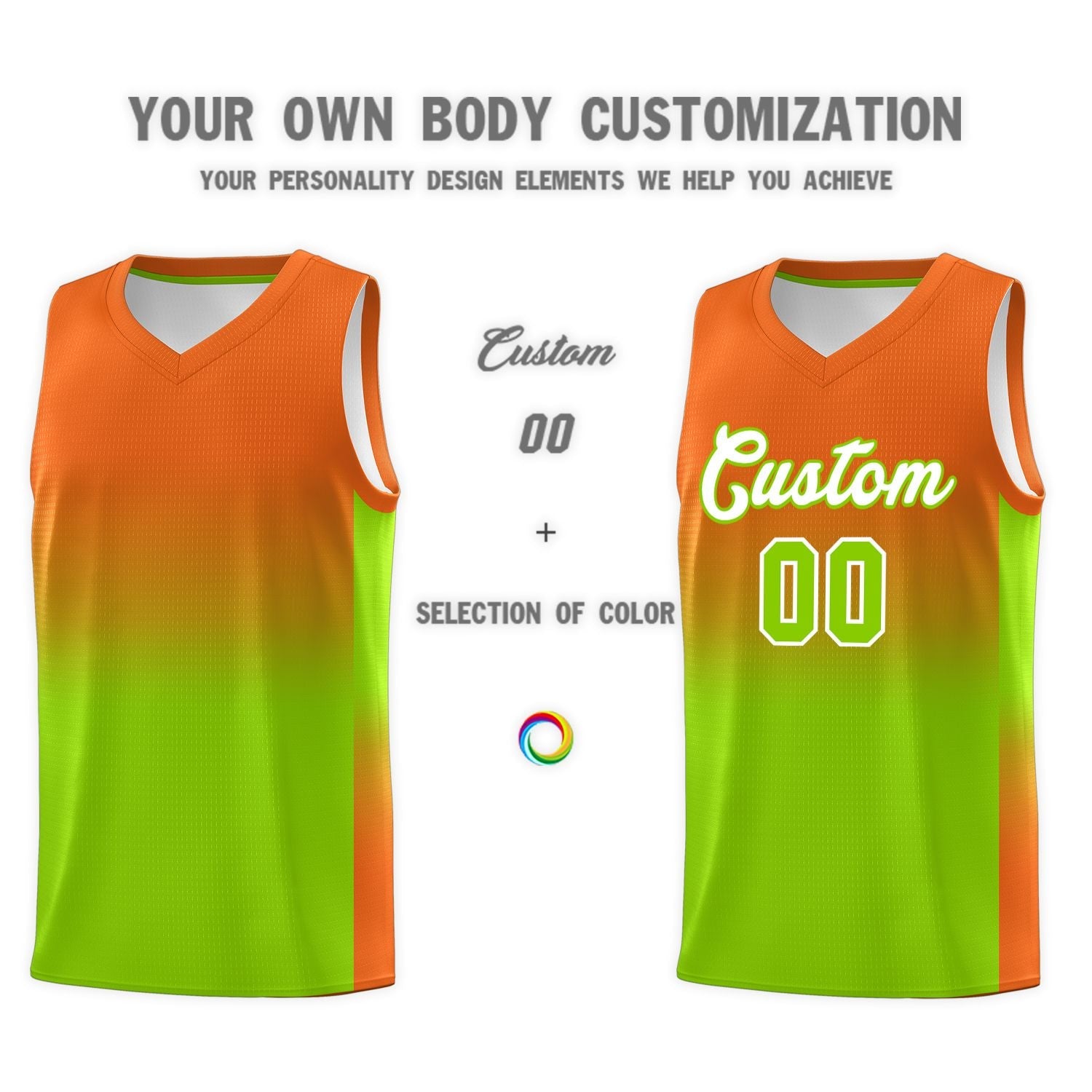 Custom Orange Neon Green Gradient Fashion Sets Sports Uniform Basketball Jersey