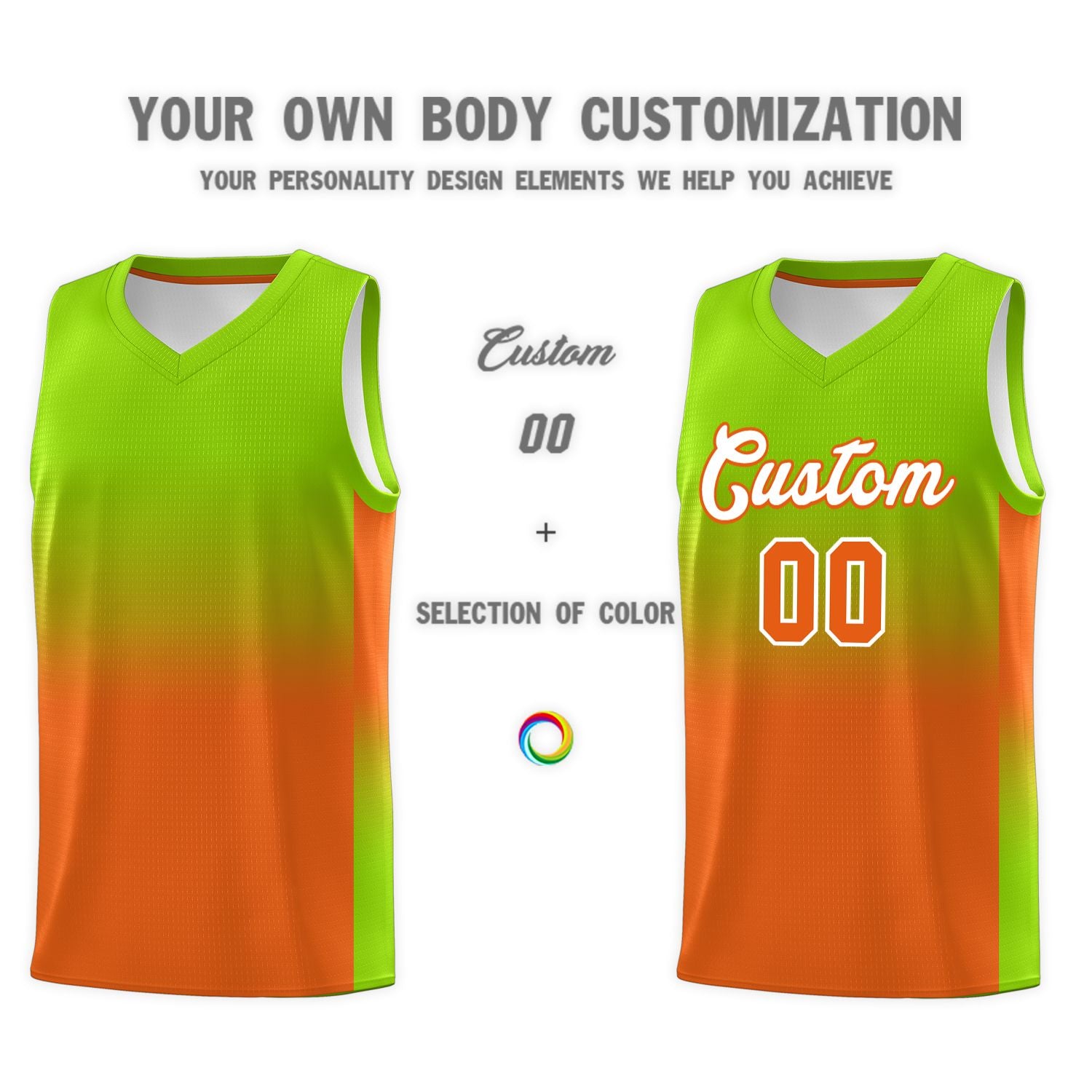 Custom Neon Green Orange Gradient Fashion Sets Sports Uniform Basketball Jersey