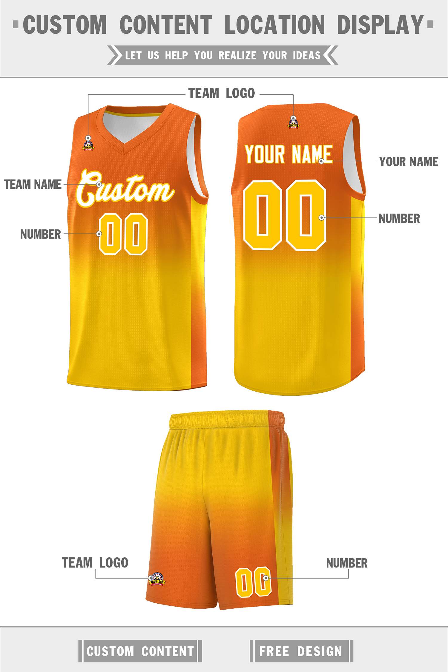 Custom Orange Gold Gradient Fashion Sets Sports Uniform Basketball Jersey