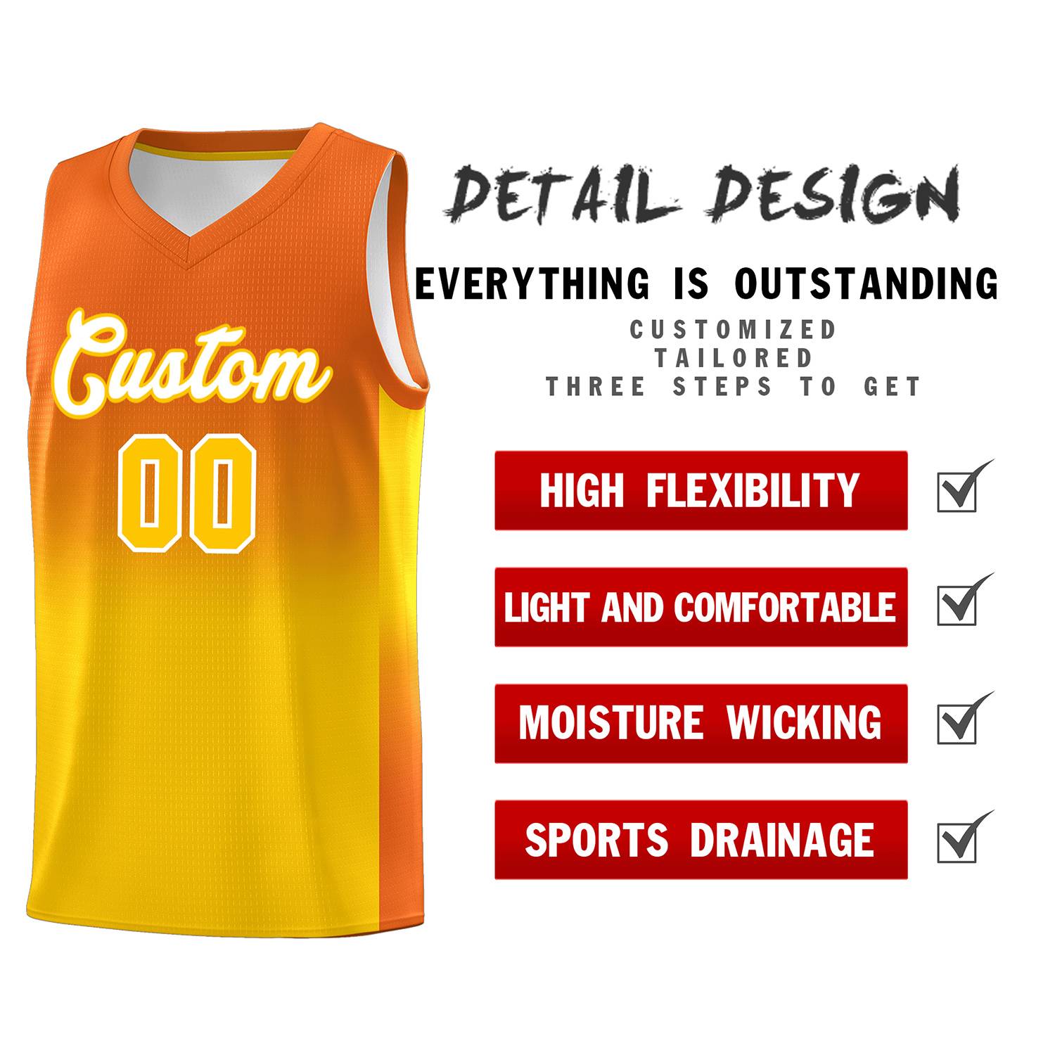 Custom Orange Gold Gradient Fashion Sets Sports Uniform Basketball Jersey