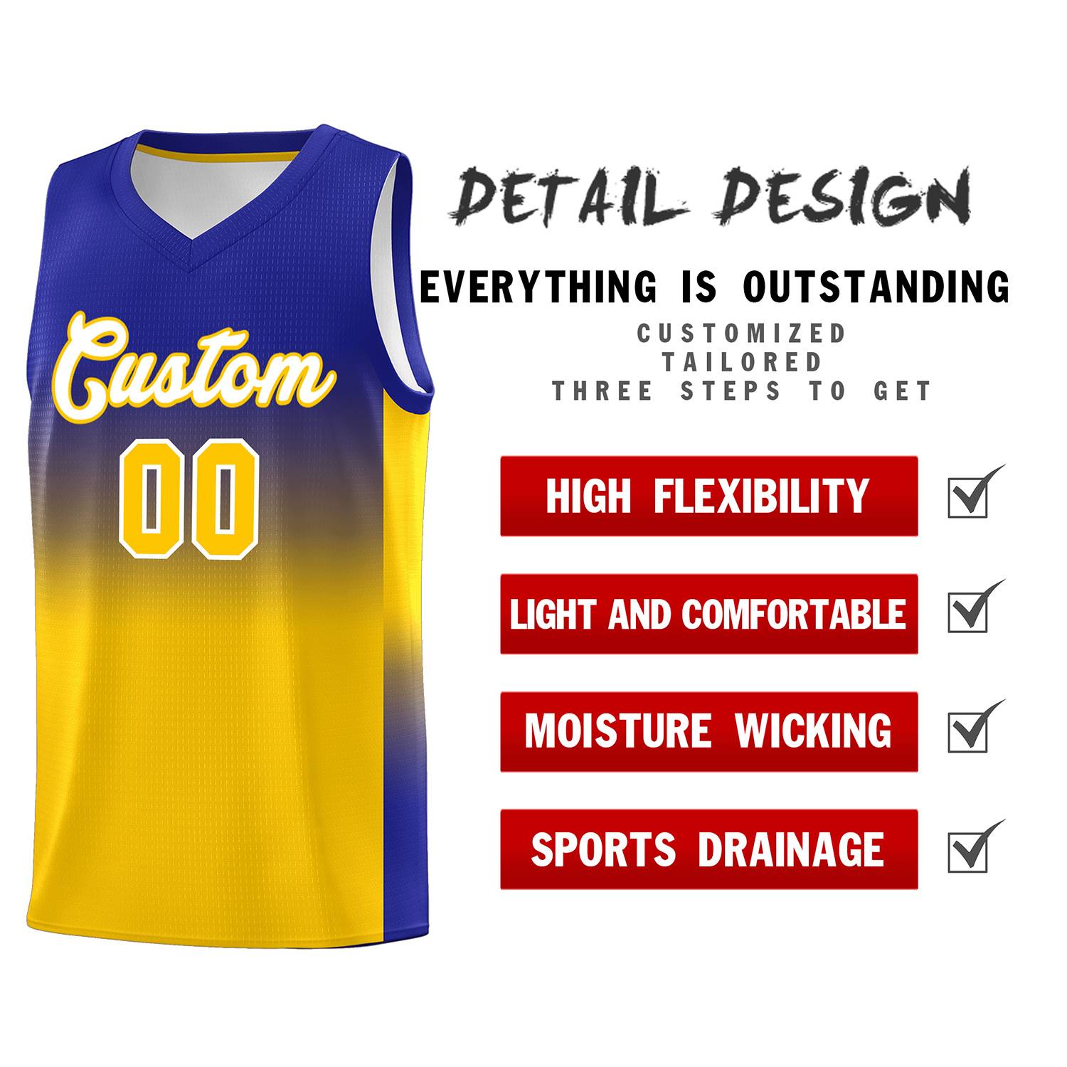 Custom Royal Gold Gradient Fashion Sets Sports Uniform Basketball Jersey