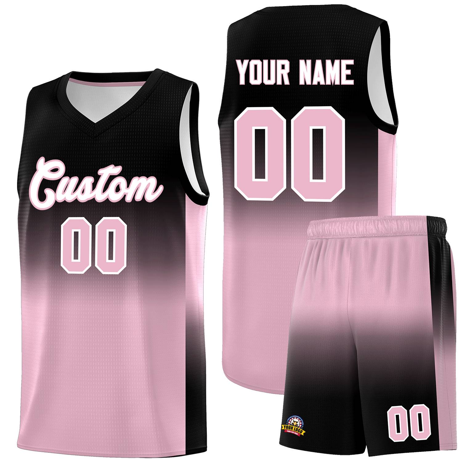 Custom Black Light Pink Gradient Fashion Sets Sports Uniform Basketball Jersey