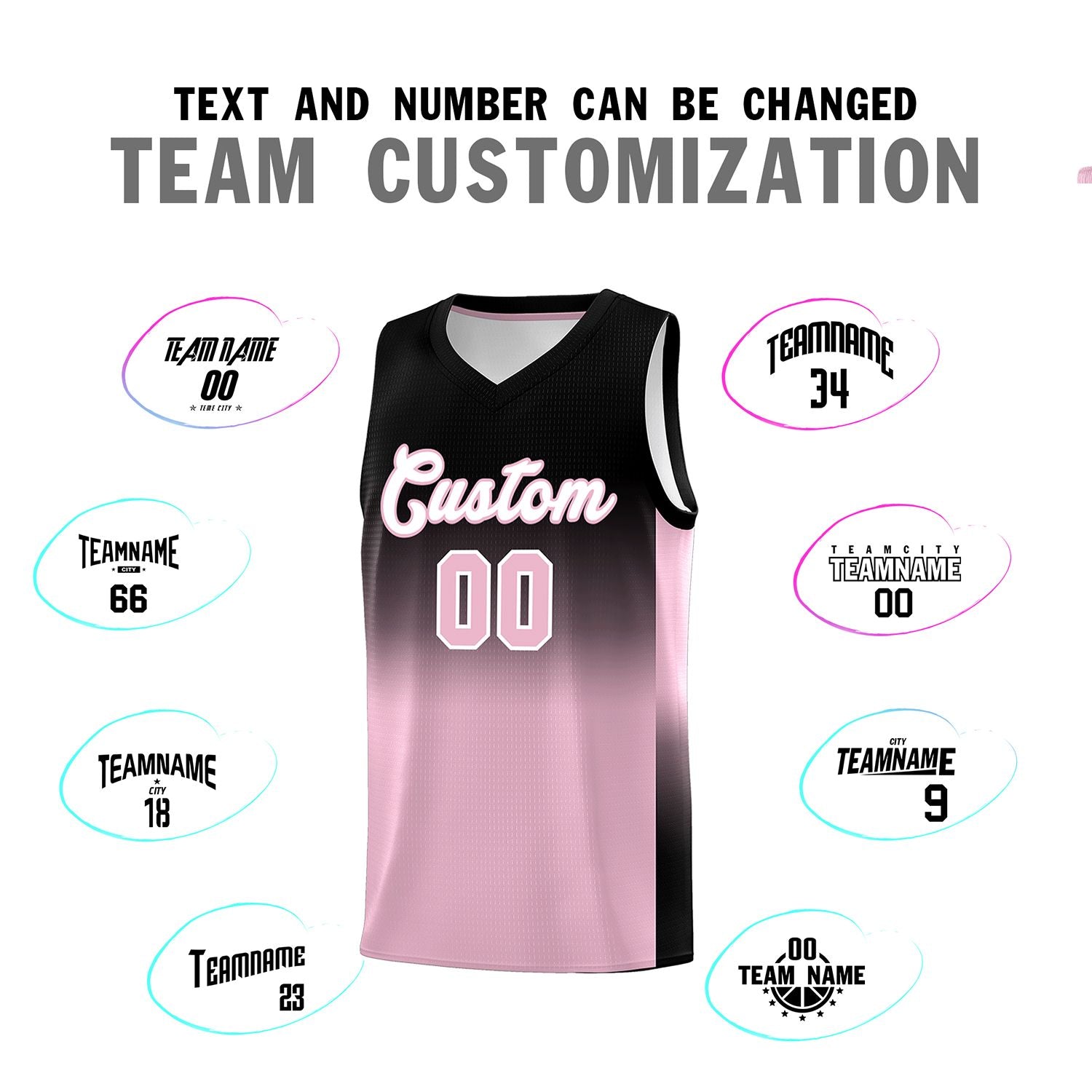 Custom Black Light Pink Gradient Fashion Sets Sports Uniform Basketball Jersey