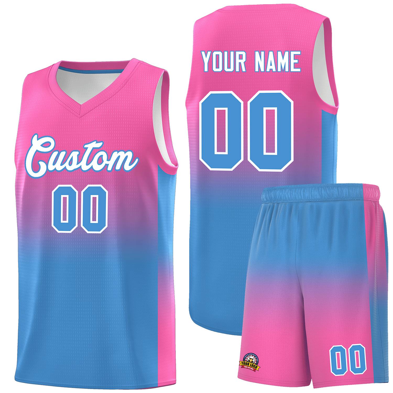 Custom Pink Powder Blue Gradient Fashion Sets Sports Uniform Basketball Jersey