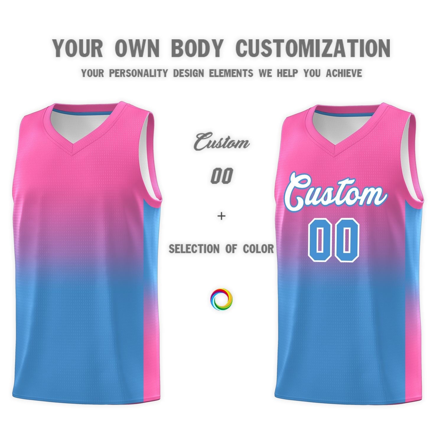 Custom Pink Powder Blue Gradient Fashion Sets Sports Uniform Basketball Jersey