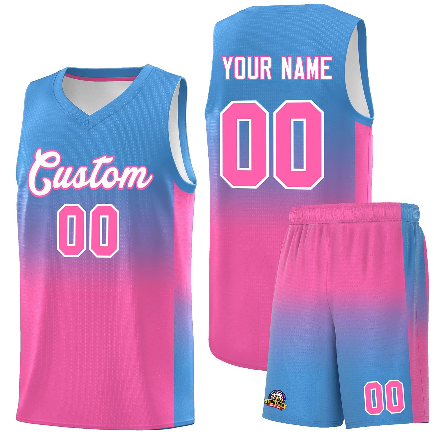 Custom Powder Blue Pink Gradient Fashion Sets Sports Uniform Basketball Jersey