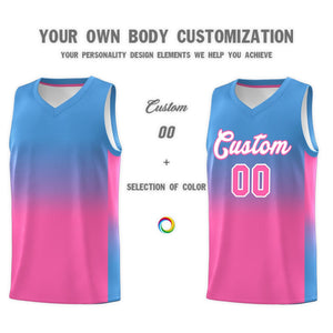 Custom Powder Blue Pink Gradient Fashion Sets Sports Uniform Basketball Jersey