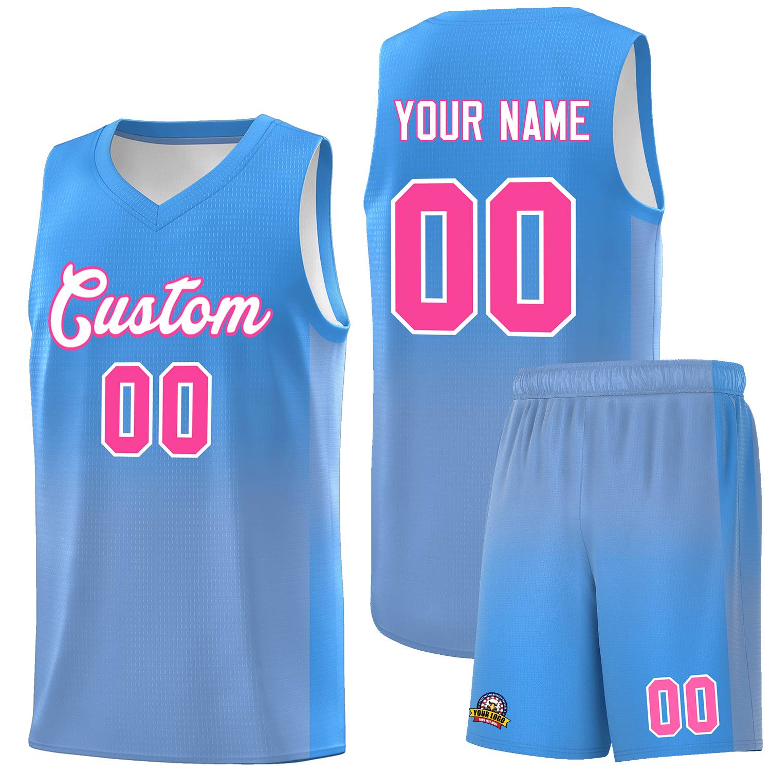 Custom Powder Blue Light Blue Gradient Fashion Sets Sports Uniform Basketball Jersey