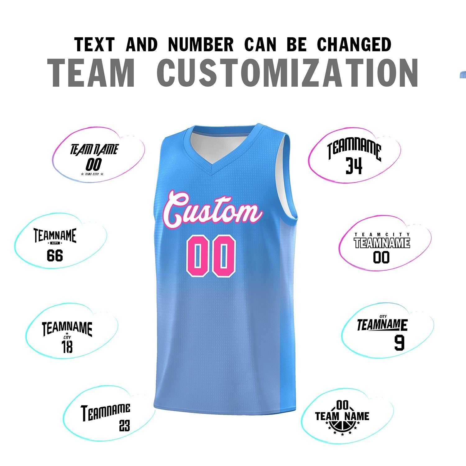 Custom Powder Blue Light Blue Gradient Fashion Sets Sports Uniform Basketball Jersey