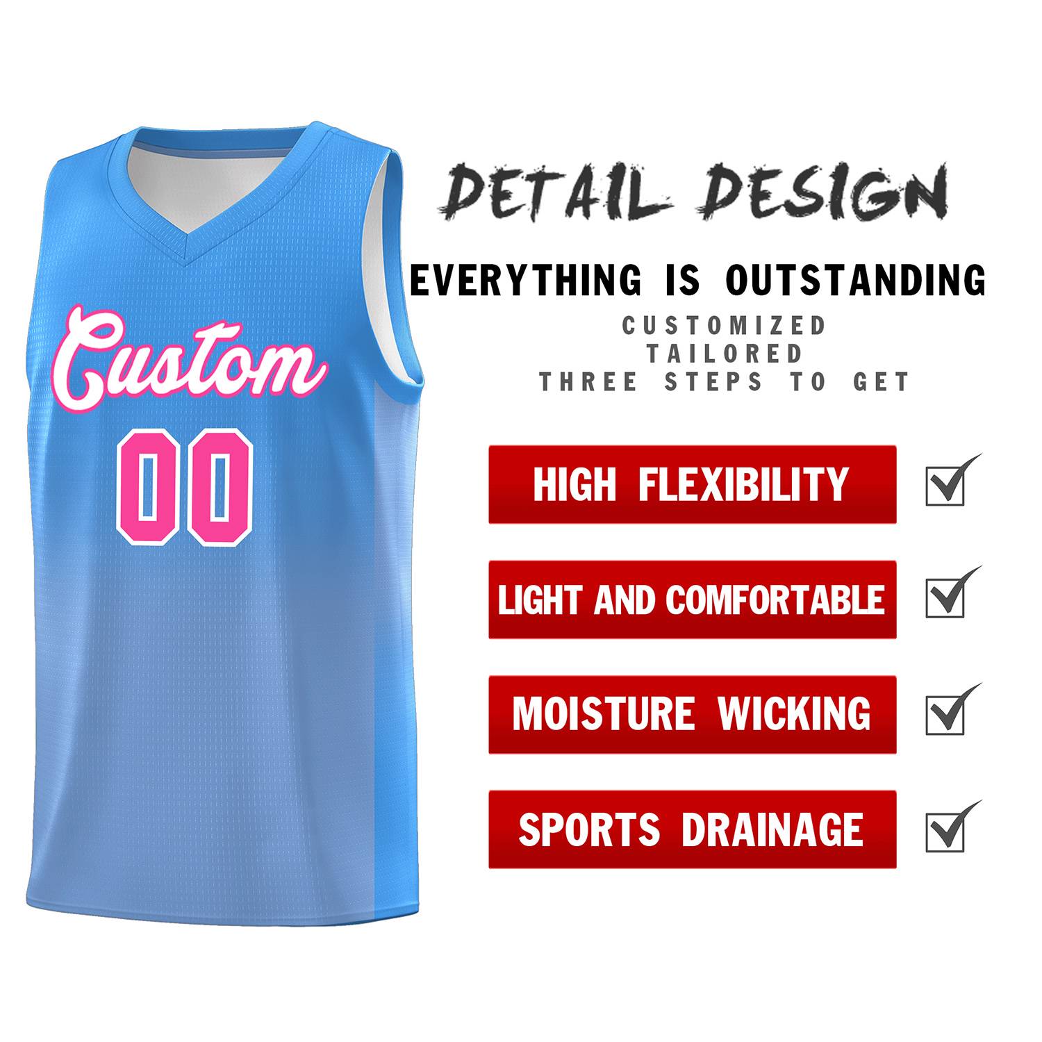 Custom Powder Blue Light Blue Gradient Fashion Sets Sports Uniform Basketball Jersey