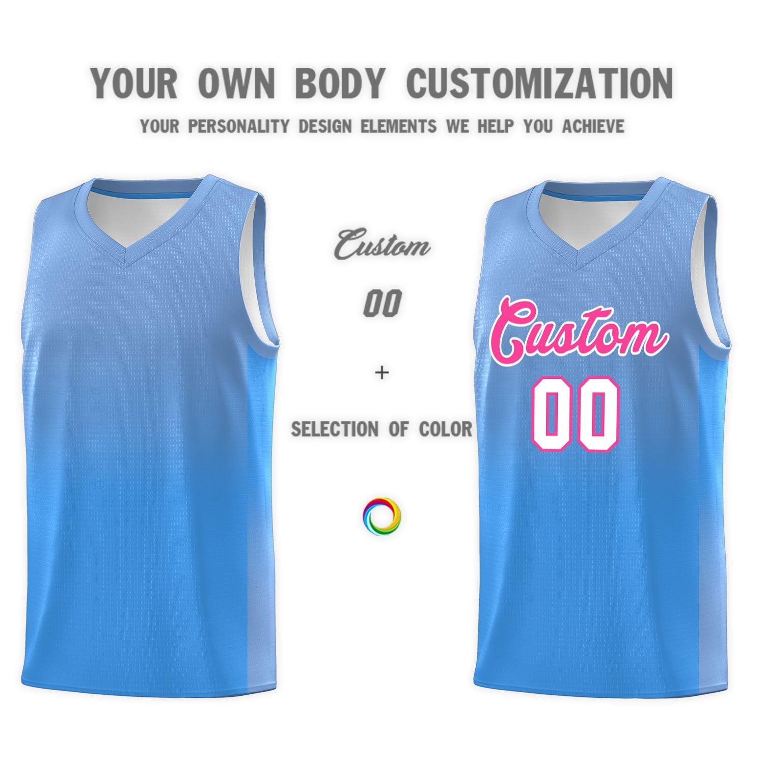 Custom Light Blue Powder Blue Gradient Fashion Sets Sports Uniform Basketball Jersey