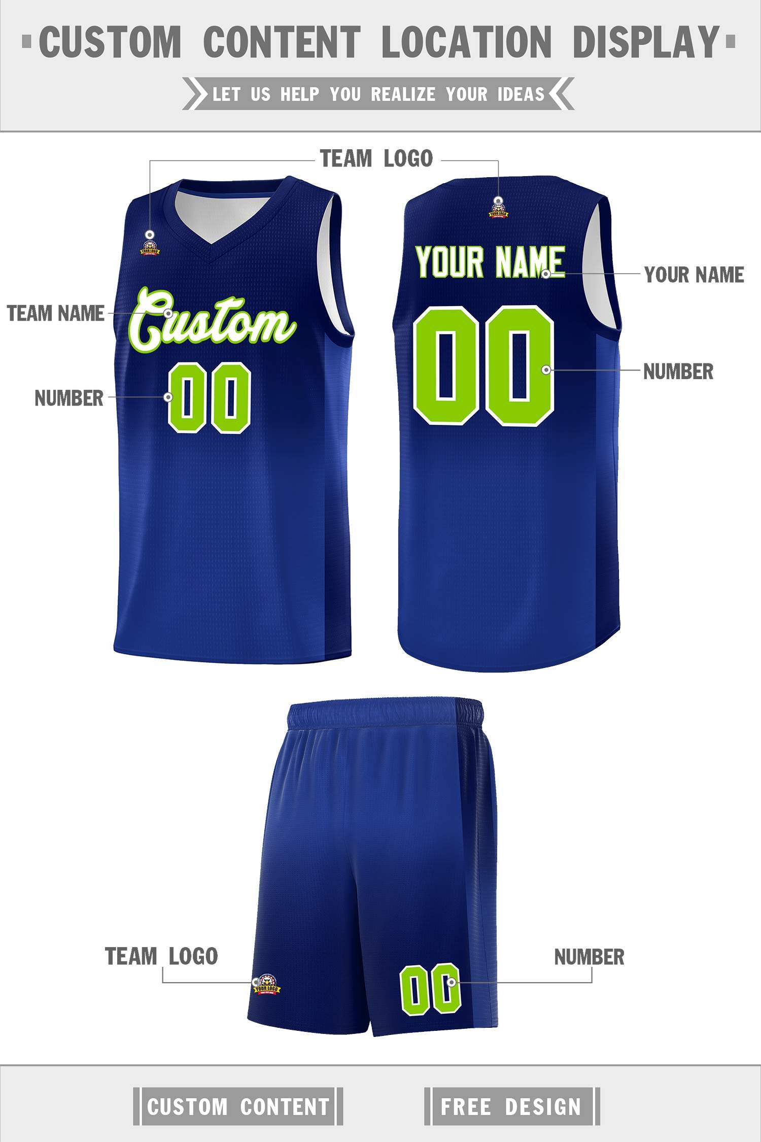 Custom Navy Royal Gradient Fashion Sets Sports Uniform Basketball Jersey