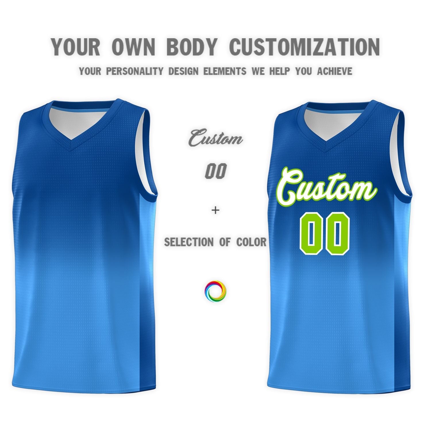 Custom Royal Powder Blue Gradient Fashion Sets Sports Uniform Basketball Jersey