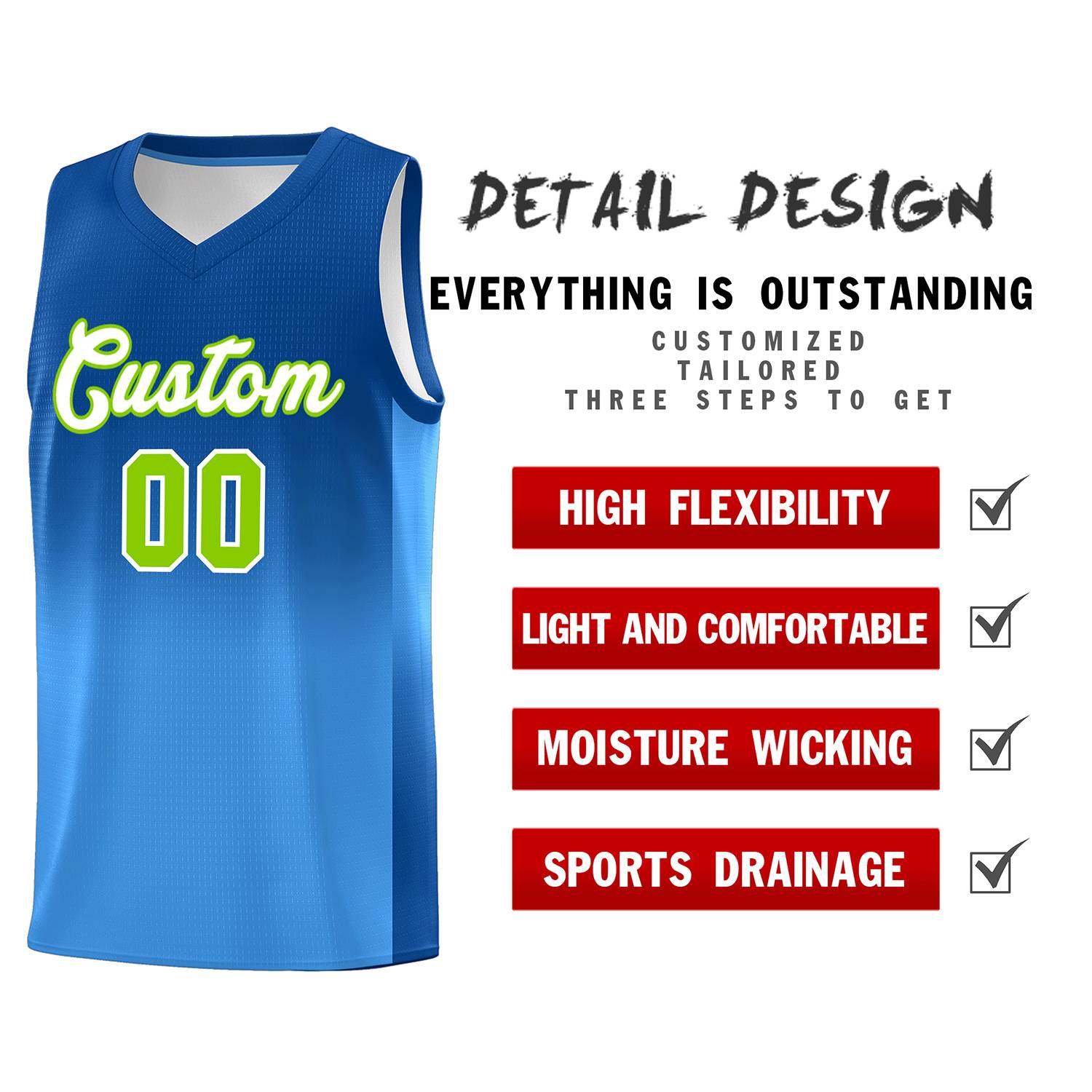 Custom Royal Powder Blue Gradient Fashion Sets Sports Uniform Basketball Jersey