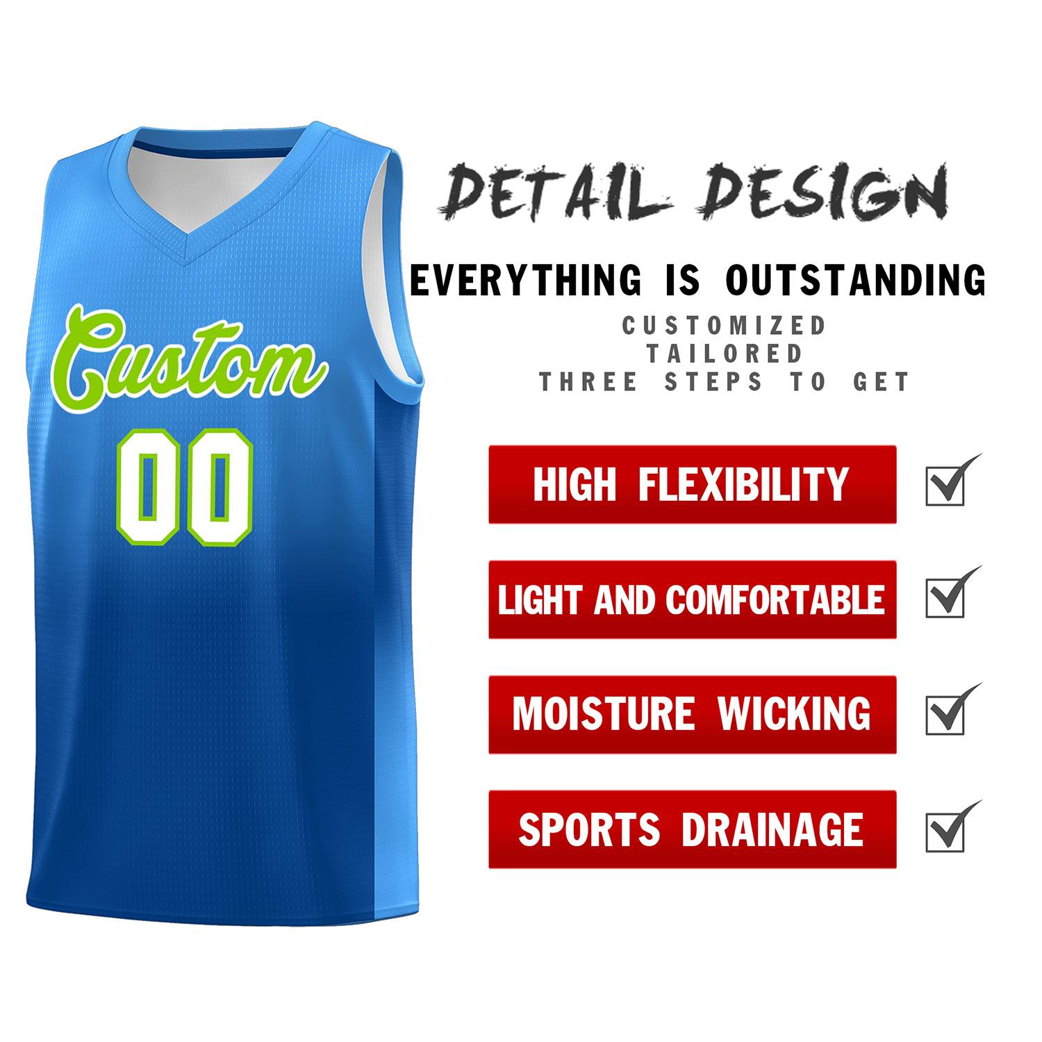 Custom Powder Blue Royal Gradient Fashion Sets Sports Uniform Basketball Jersey