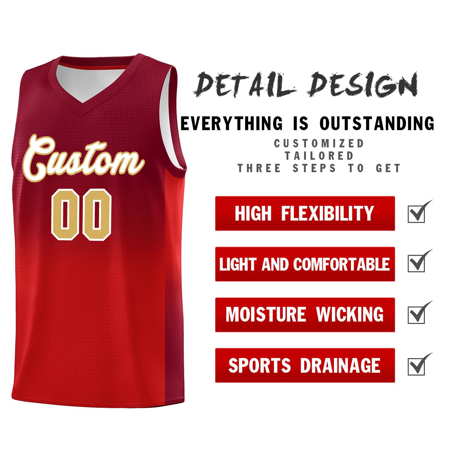 Custom Crimson Red Gradient Fashion Sets Sports Uniform Basketball Jersey