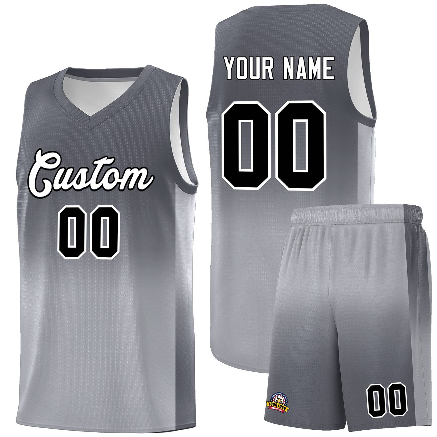 Custom Dark Gray Gray Gradient Fashion Sets Sports Uniform Basketball Jersey