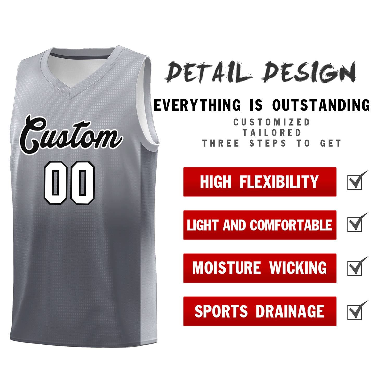 Custom Gray Dark Gray Gradient Fashion Sets Sports Uniform Basketball Jersey