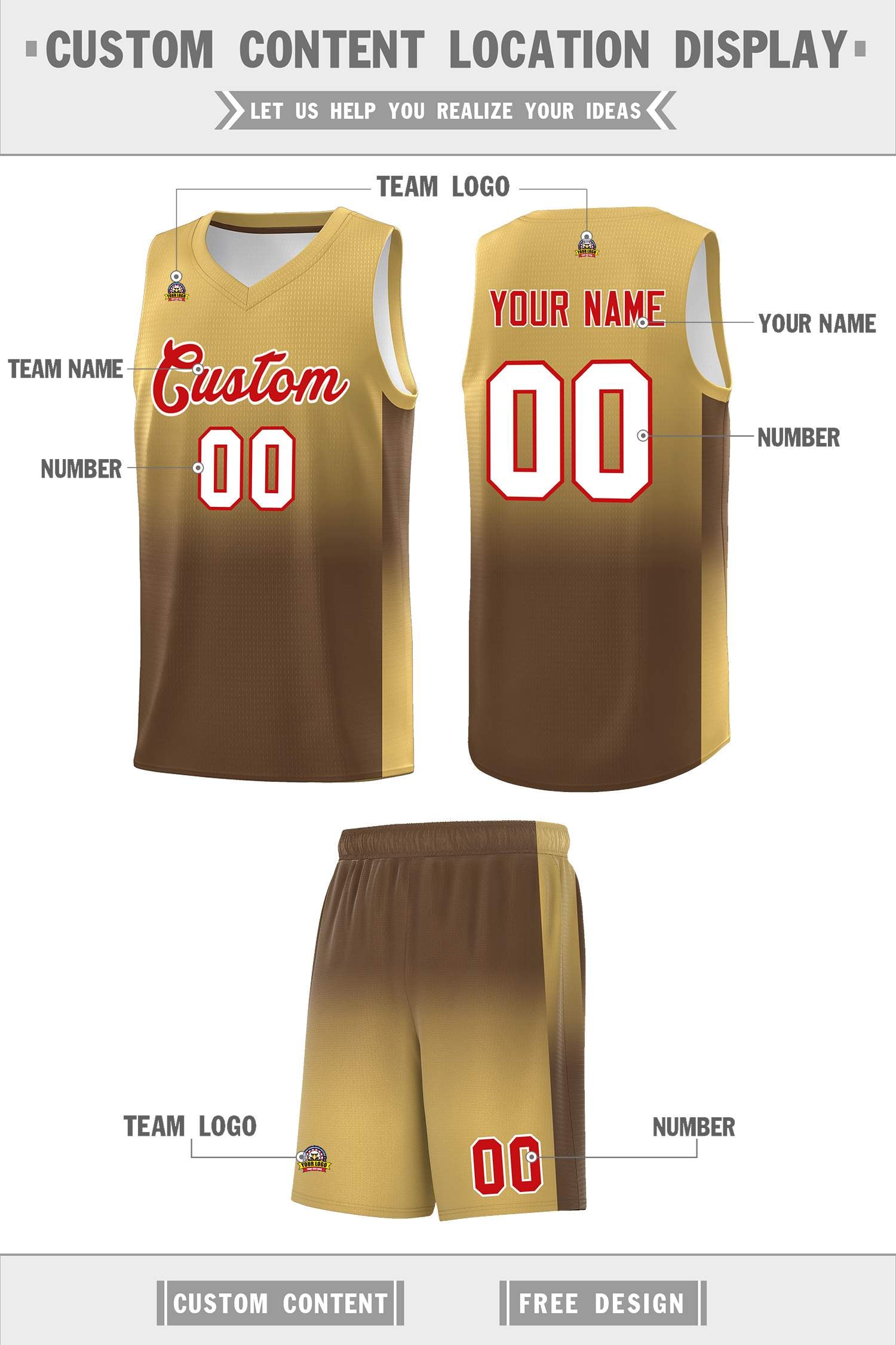 Custom Old Gold Light Brown Gradient Fashion Sets Sports Uniform Basketball Jersey