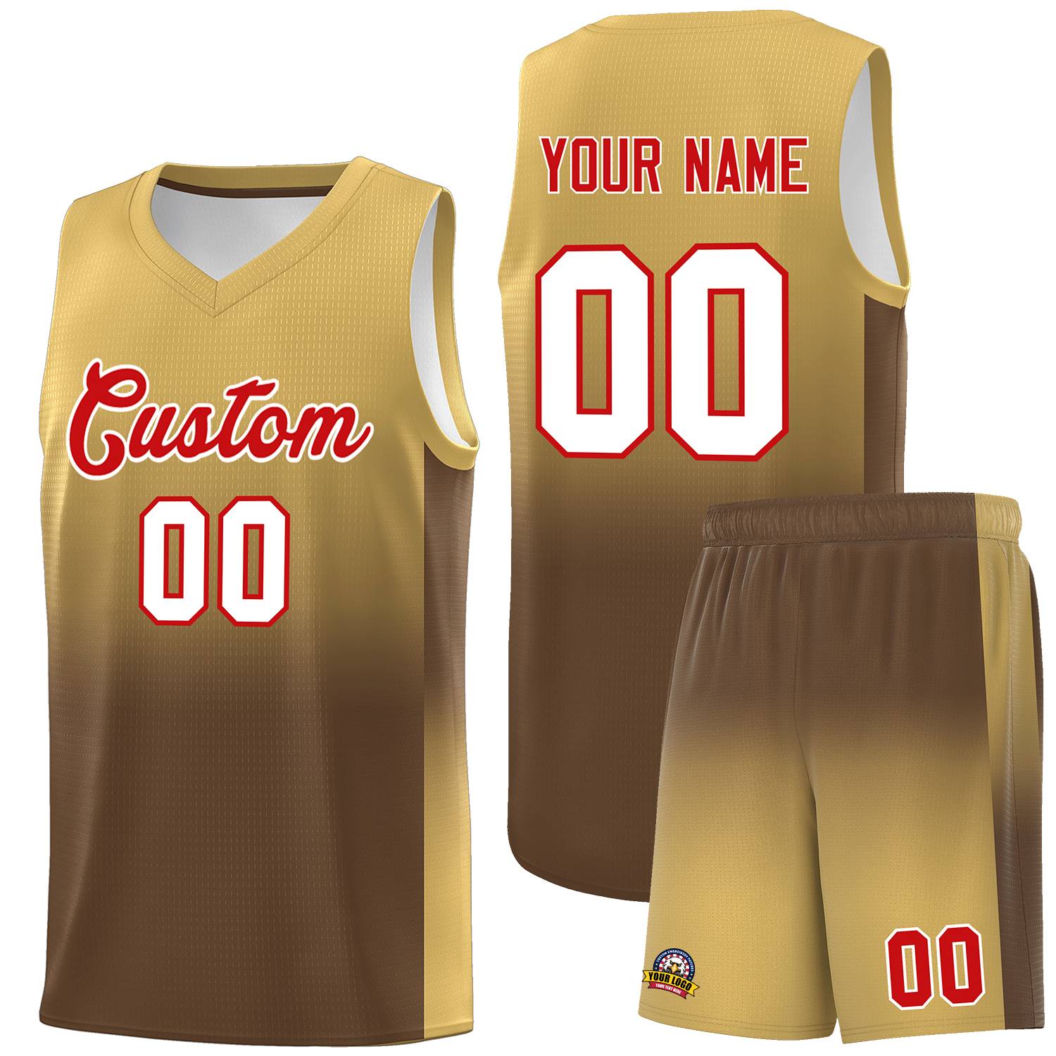 Custom Old Gold Light Brown Gradient Fashion Sets Sports Uniform Basketball Jersey