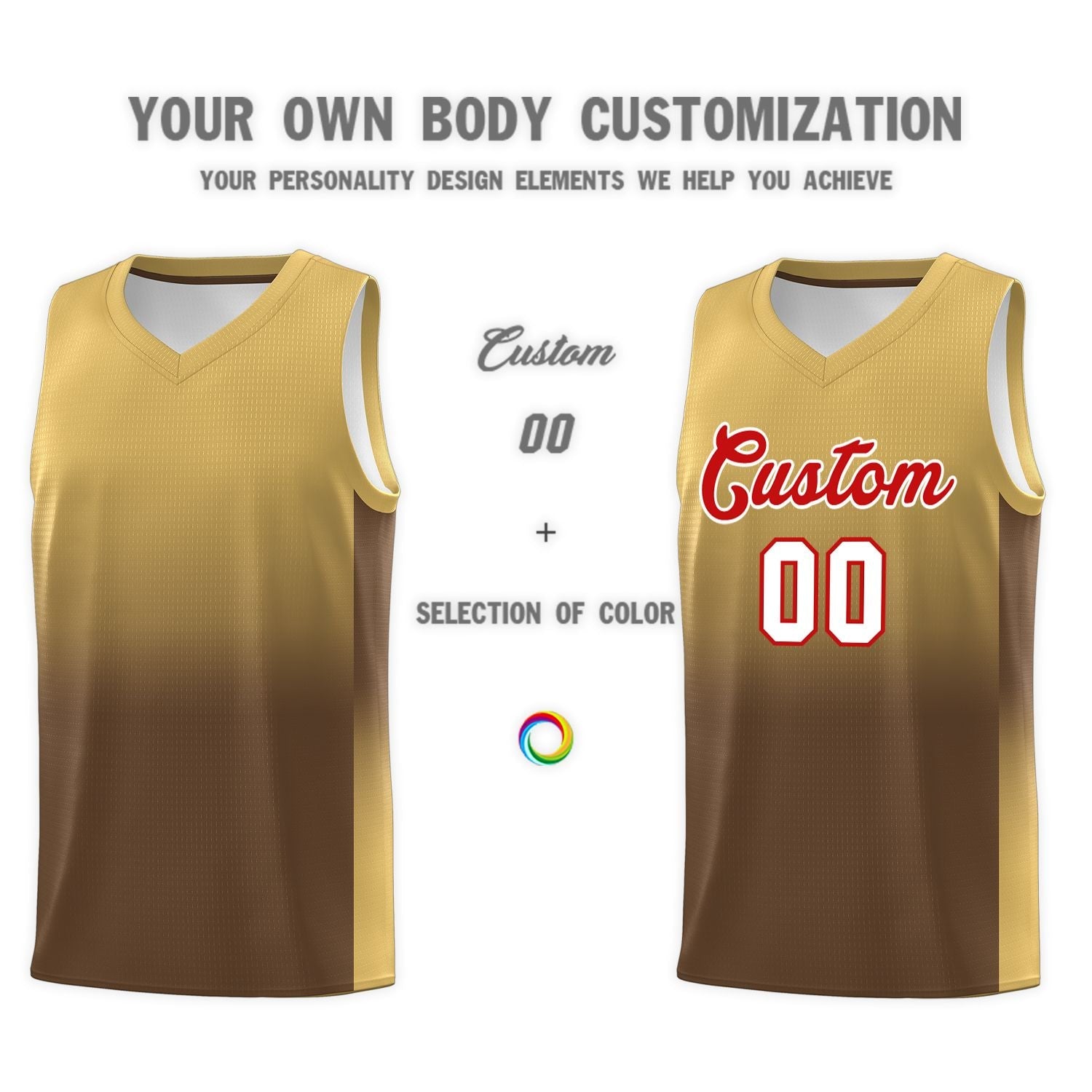 Custom Old Gold Light Brown Gradient Fashion Sets Sports Uniform Basketball Jersey