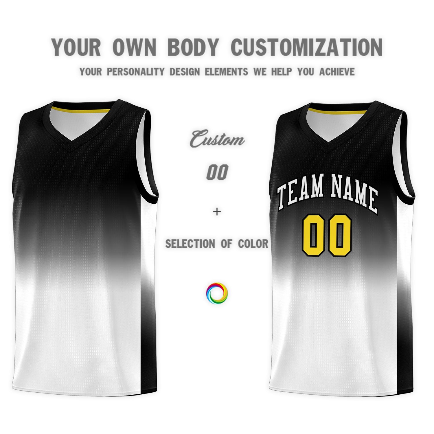 Custom Black White Gradient Fashion Sets Sports Uniform Basketball Jersey