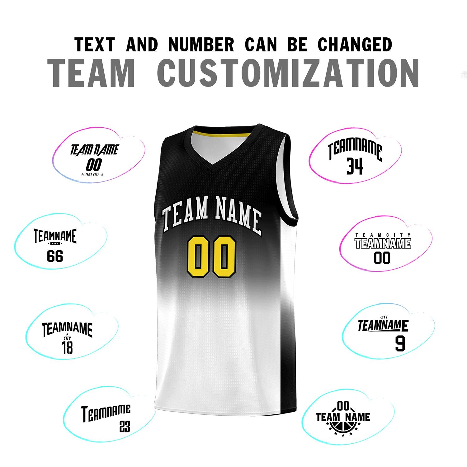 Custom Black White Gradient Fashion Sets Sports Uniform Basketball Jersey