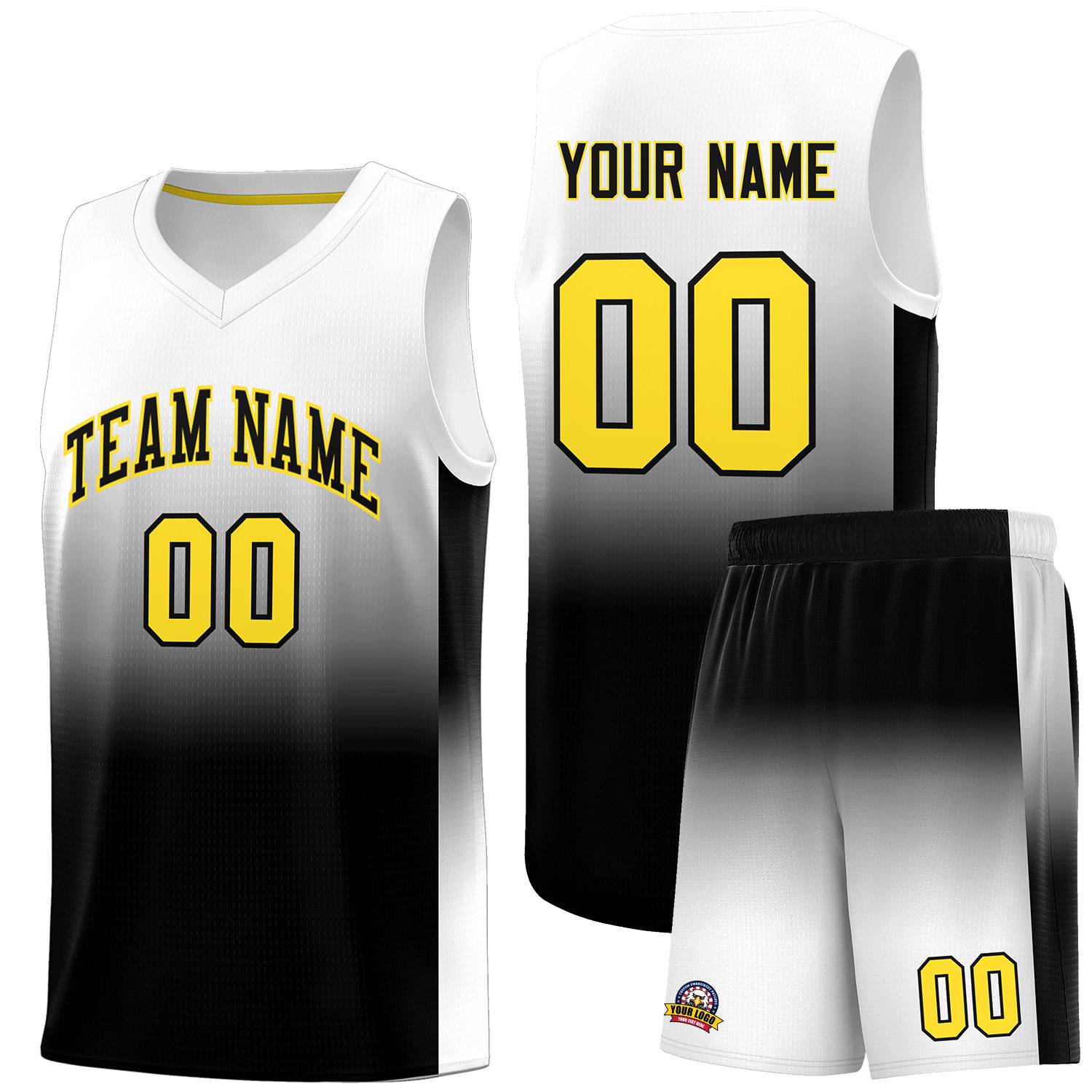 Custom White Black Gradient Fashion Sets Sports Uniform Basketball Jersey