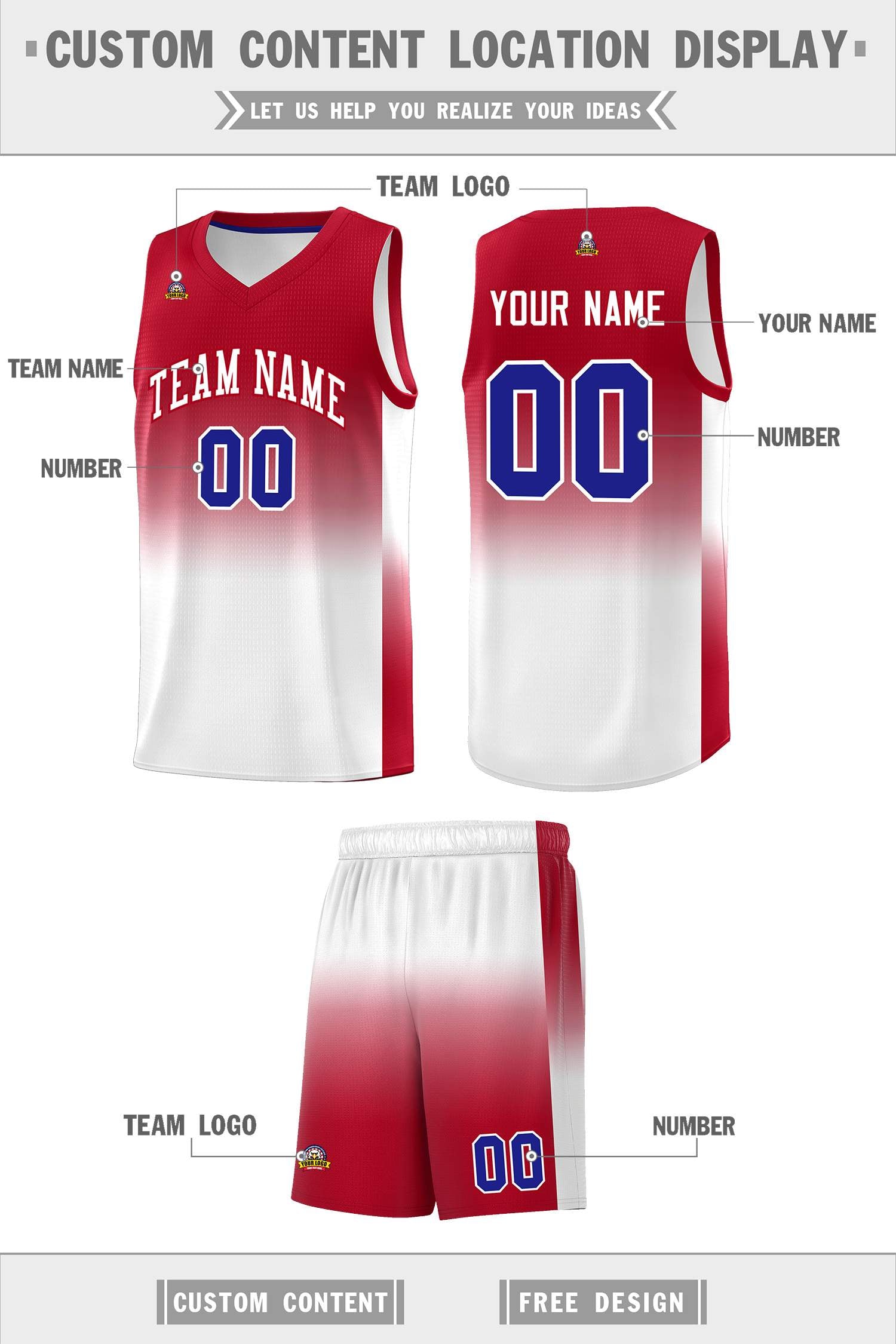 Custom Red White Gradient Fashion Sets Sports Uniform Basketball Jersey