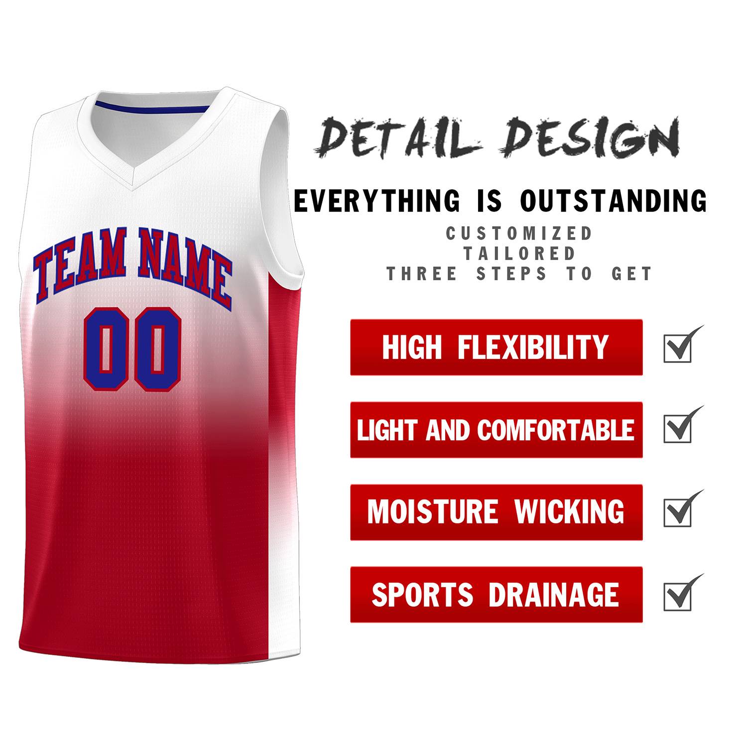 Custom White Red Gradient Fashion Sets Sports Uniform Basketball Jersey