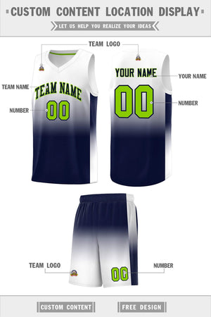 Custom White Navy Gradient Fashion Sets Sports Uniform Basketball Jersey