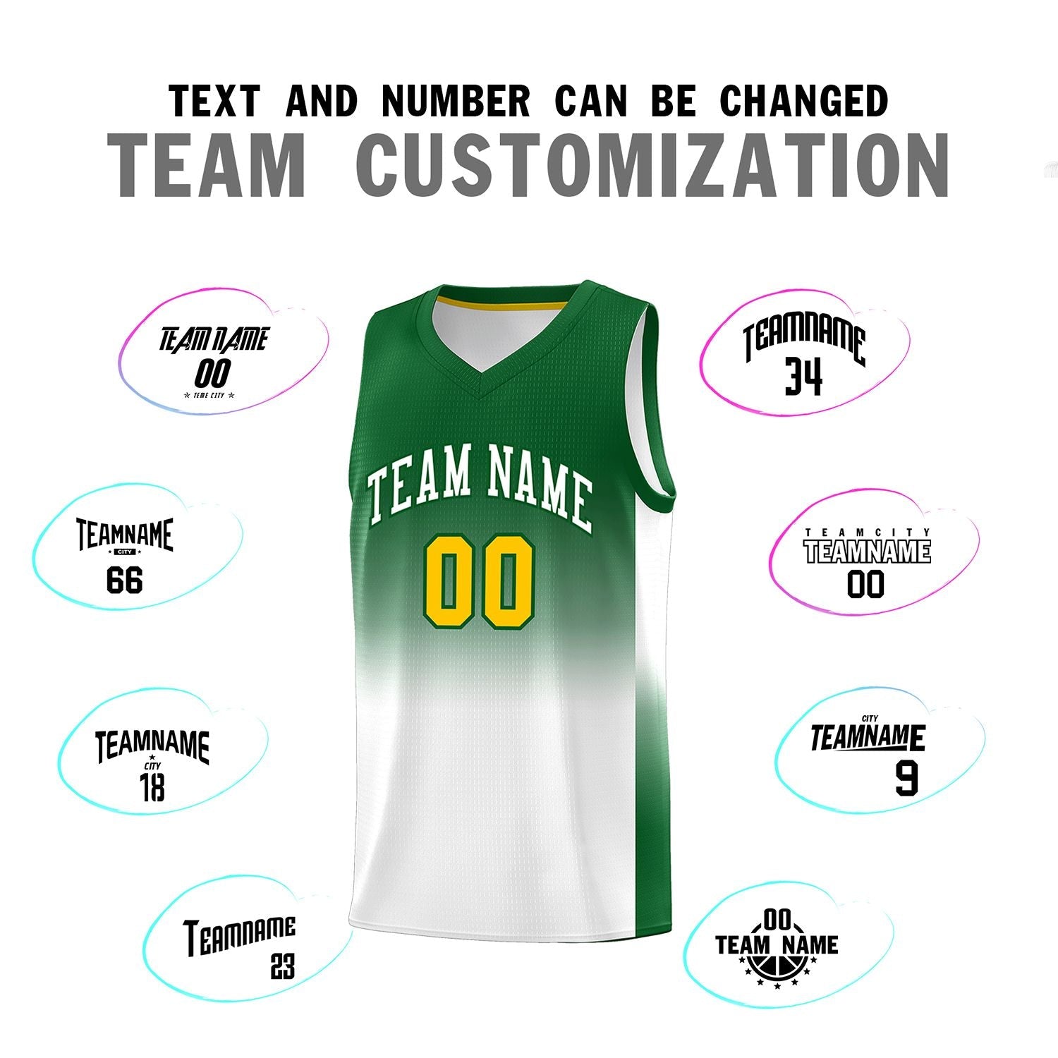 Custom Kelly Green White Gradient Fashion Sets Sports Uniform Basketball Jersey