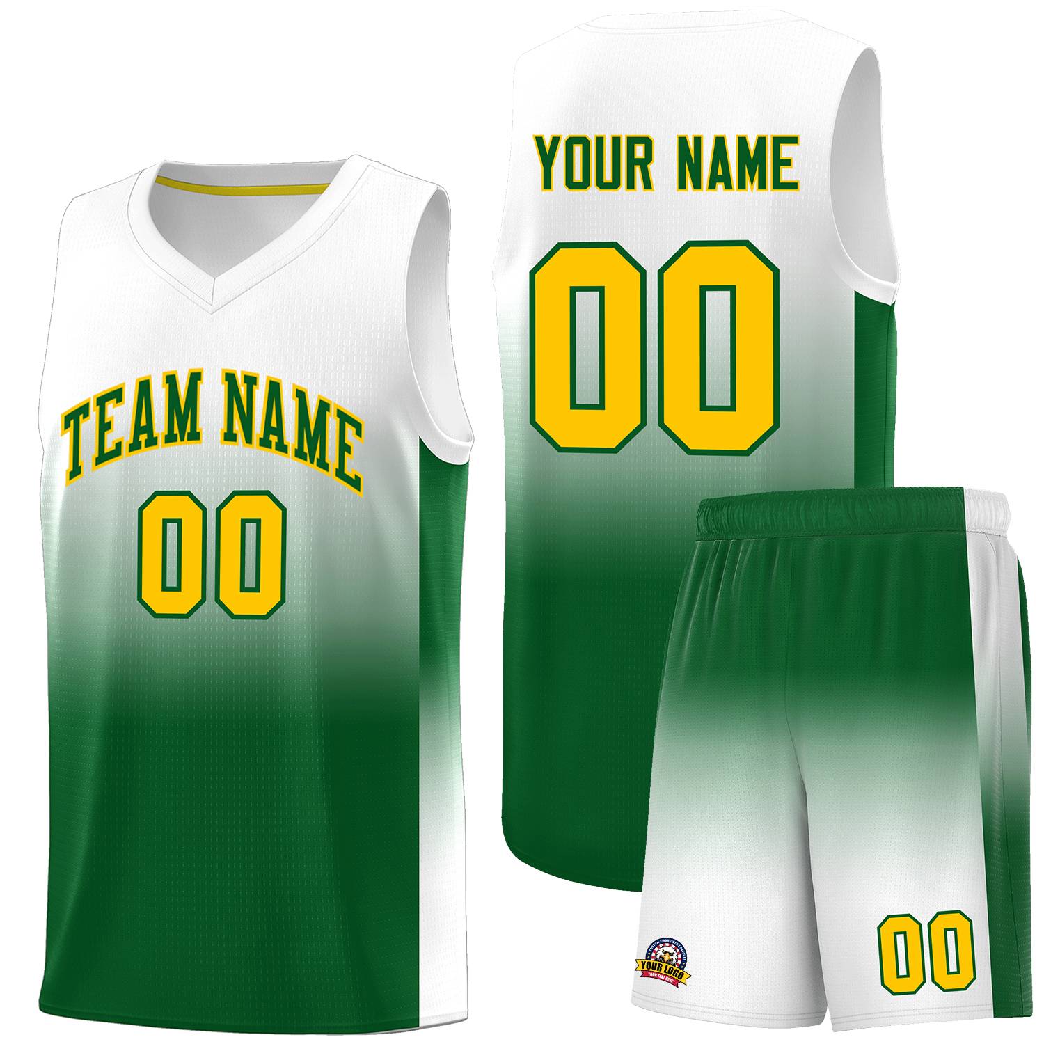 Custom White Kelly Green Gradient Fashion Sets Sports Uniform Basketball Jersey