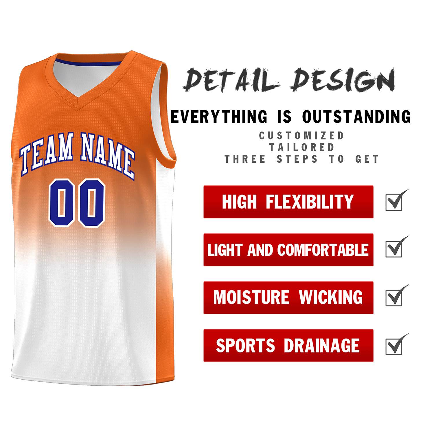 Custom Orange White Gradient Fashion Sets Sports Uniform Basketball Jersey