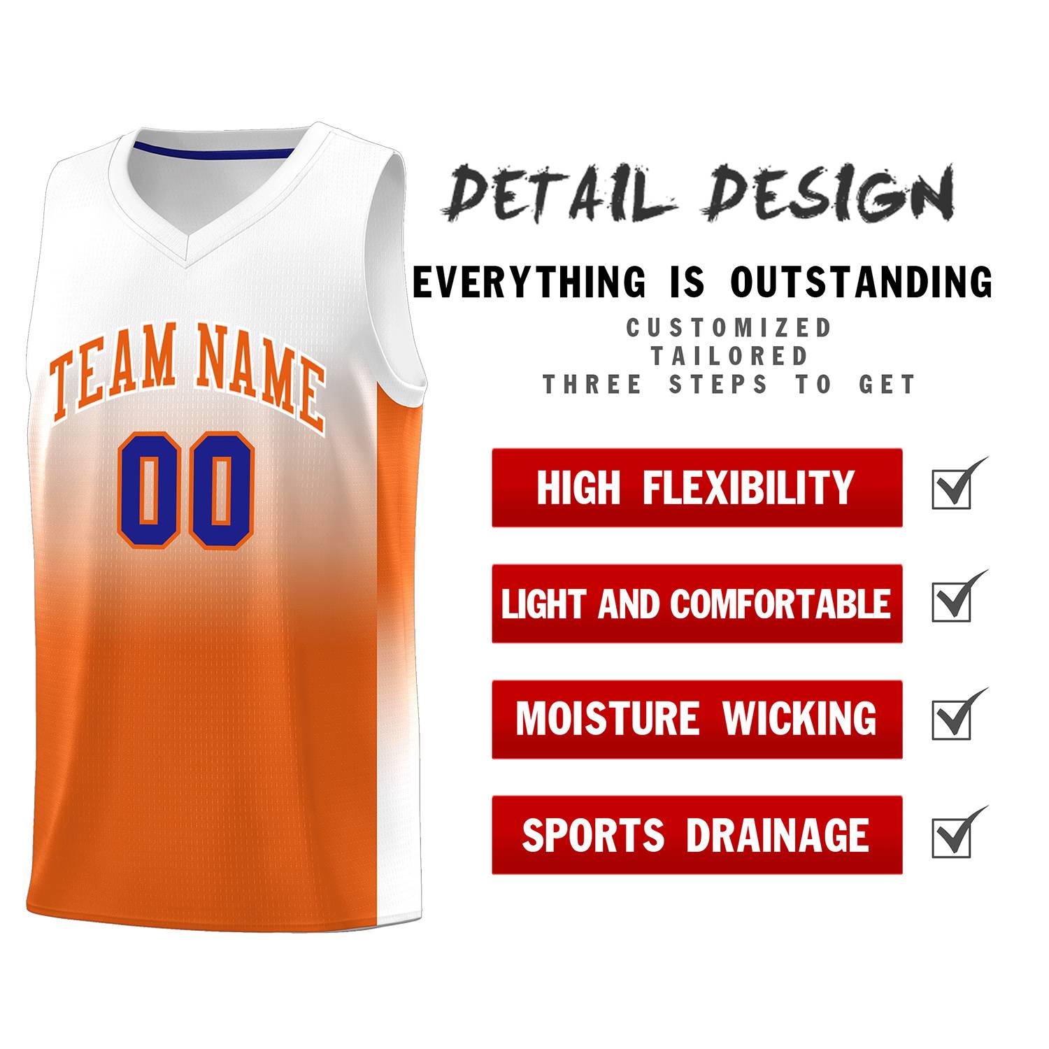 Custom White Orange Gradient Fashion Sets Sports Uniform Basketball Jersey