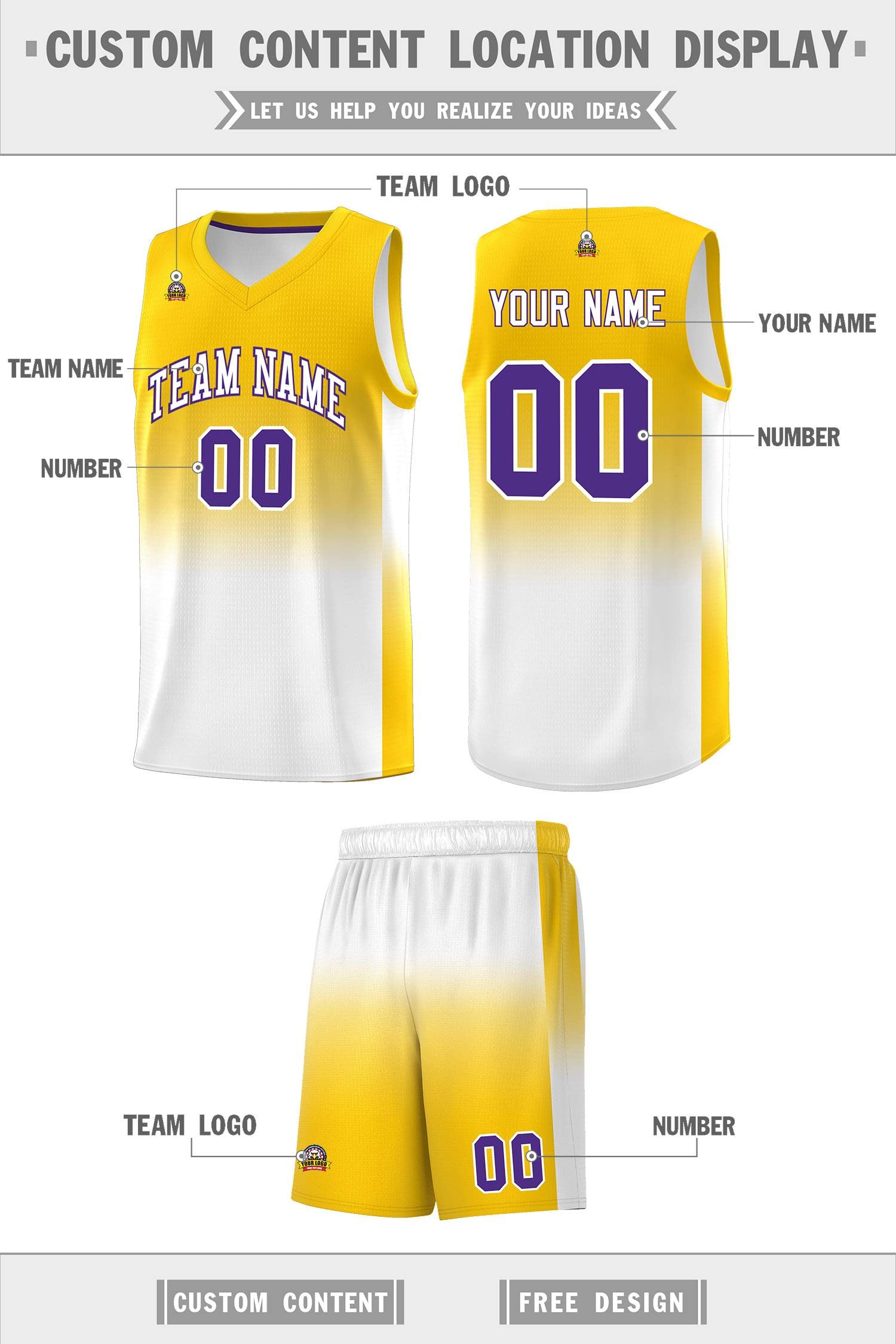 Custom Gold White Gradient Fashion Sets Sports Uniform Basketball Jersey