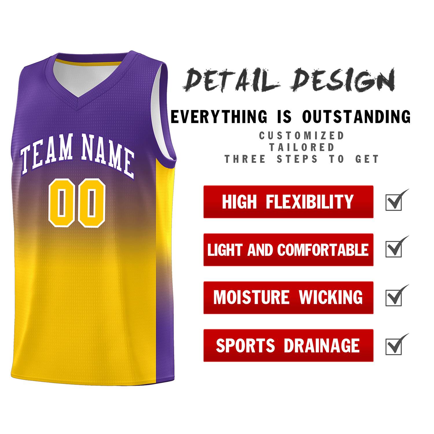 Custom Purple Gold Gradient Fashion Sets Sports Uniform Basketball Jersey