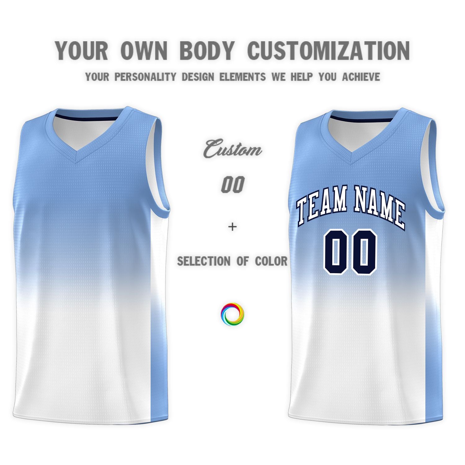 Custom Light Blue White Gradient Fashion Sets Sports Uniform Basketball Jersey