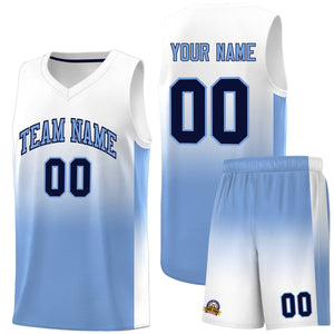 Custom White Light Blue Gradient Fashion Sets Sports Uniform Basketball Jersey