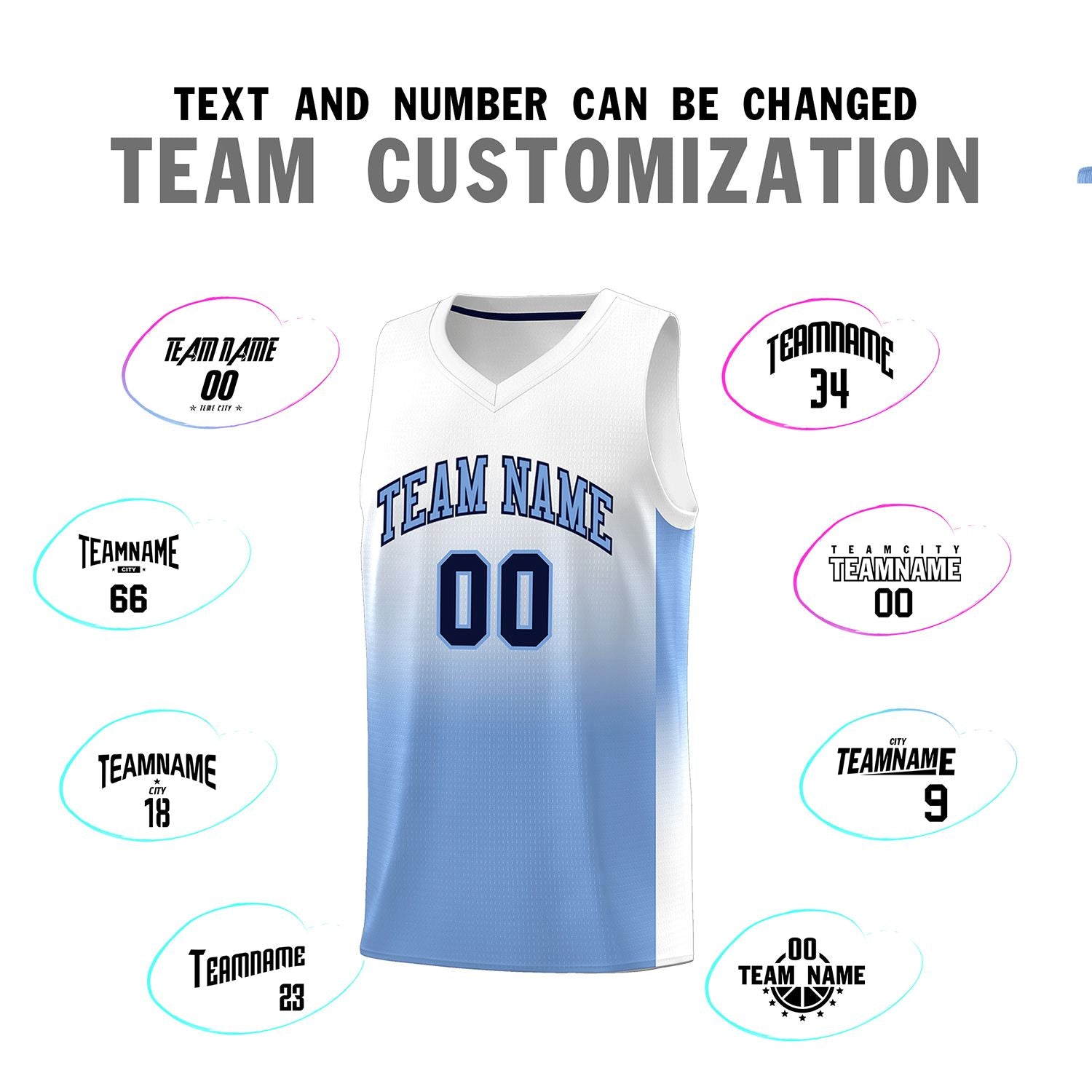 Custom White Light Blue Gradient Fashion Sets Sports Uniform Basketball Jersey