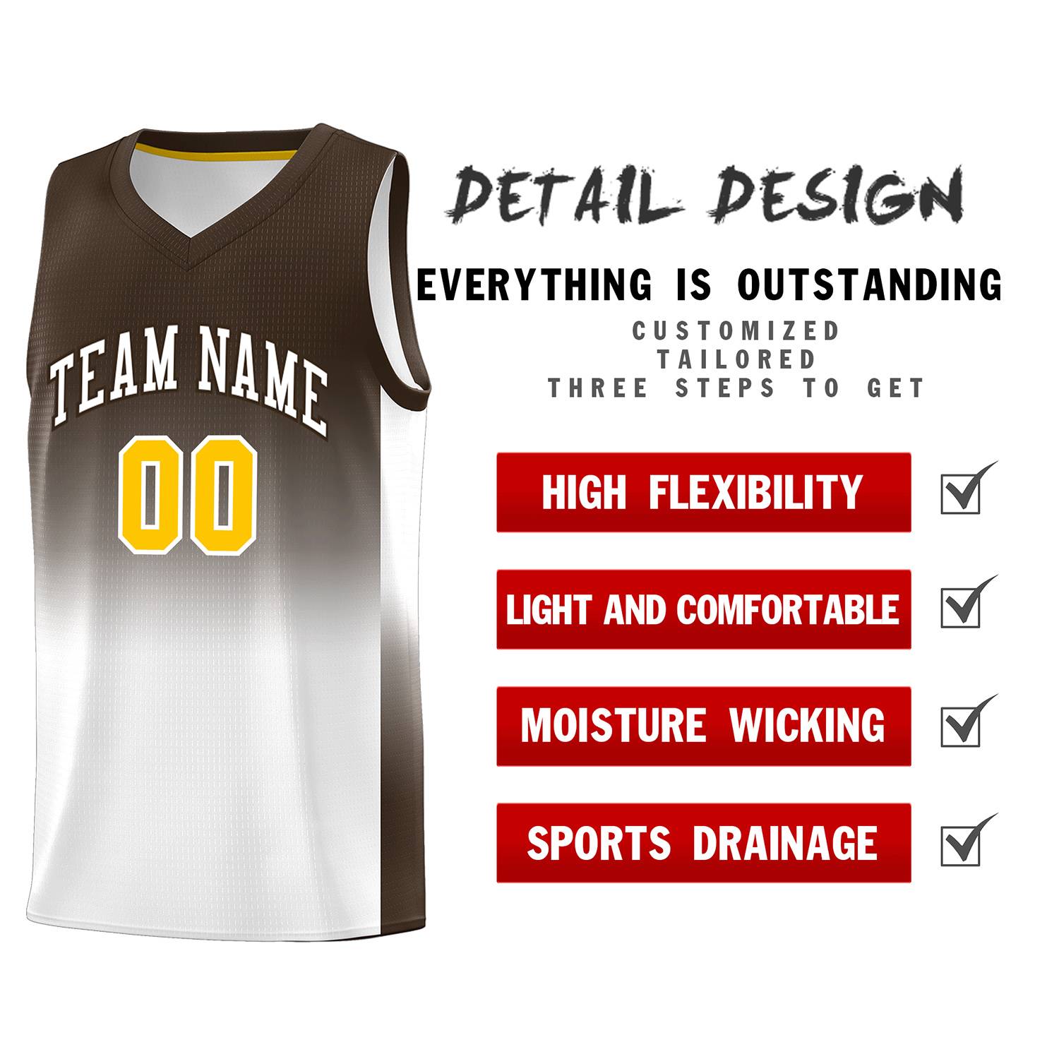 Custom Brown White Gradient Fashion Sets Sports Uniform Basketball Jersey