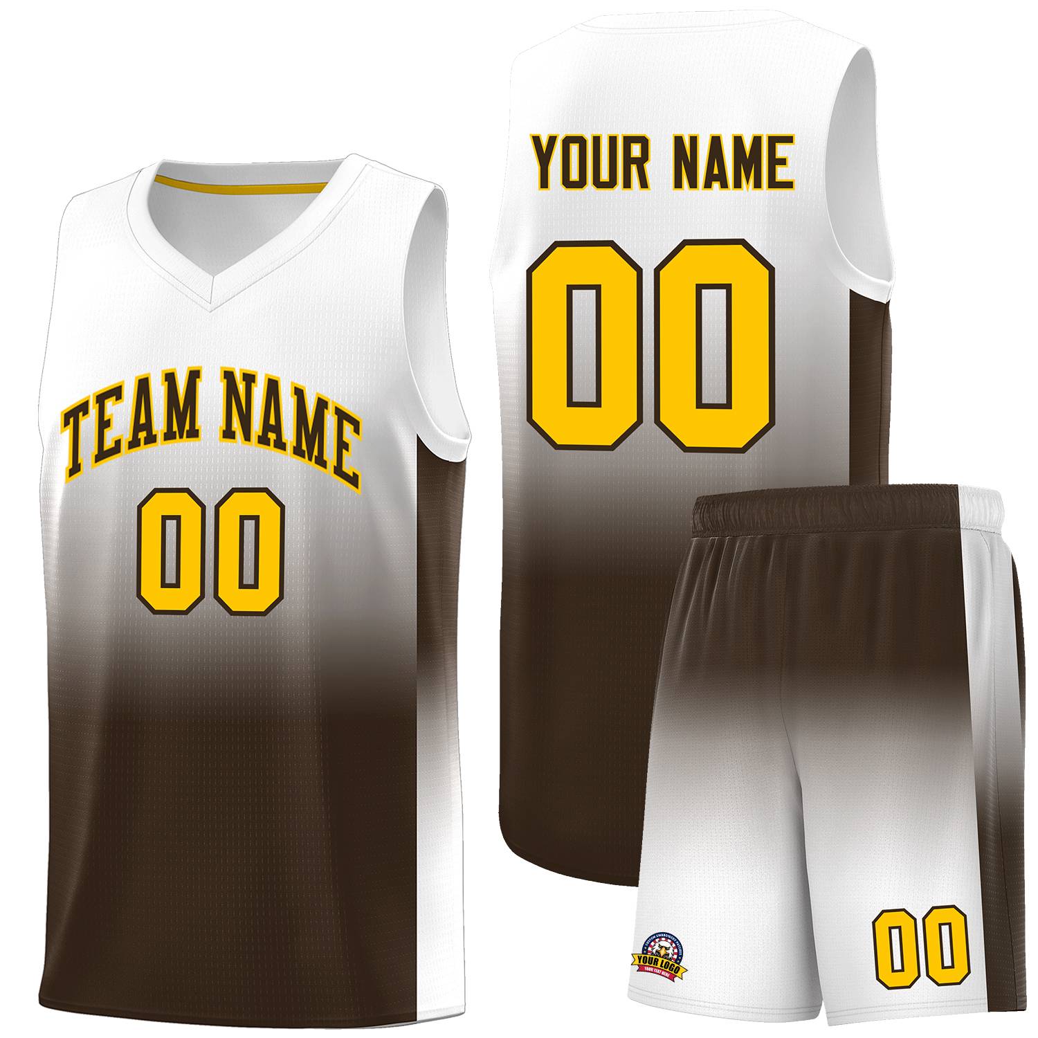 Custom White Brown Gradient Fashion Sets Sports Uniform Basketball Jersey