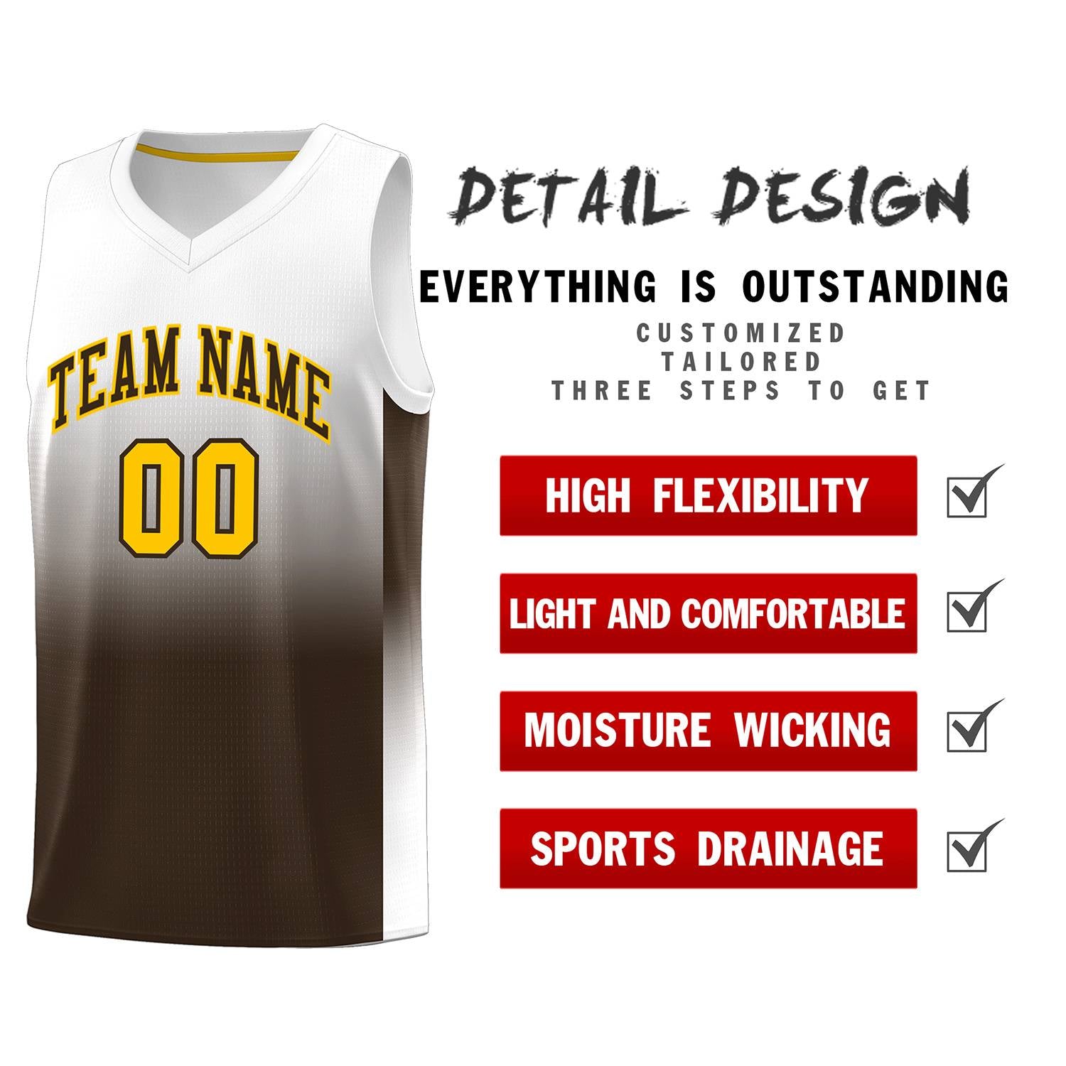 Custom White Brown Gradient Fashion Sets Sports Uniform Basketball Jersey