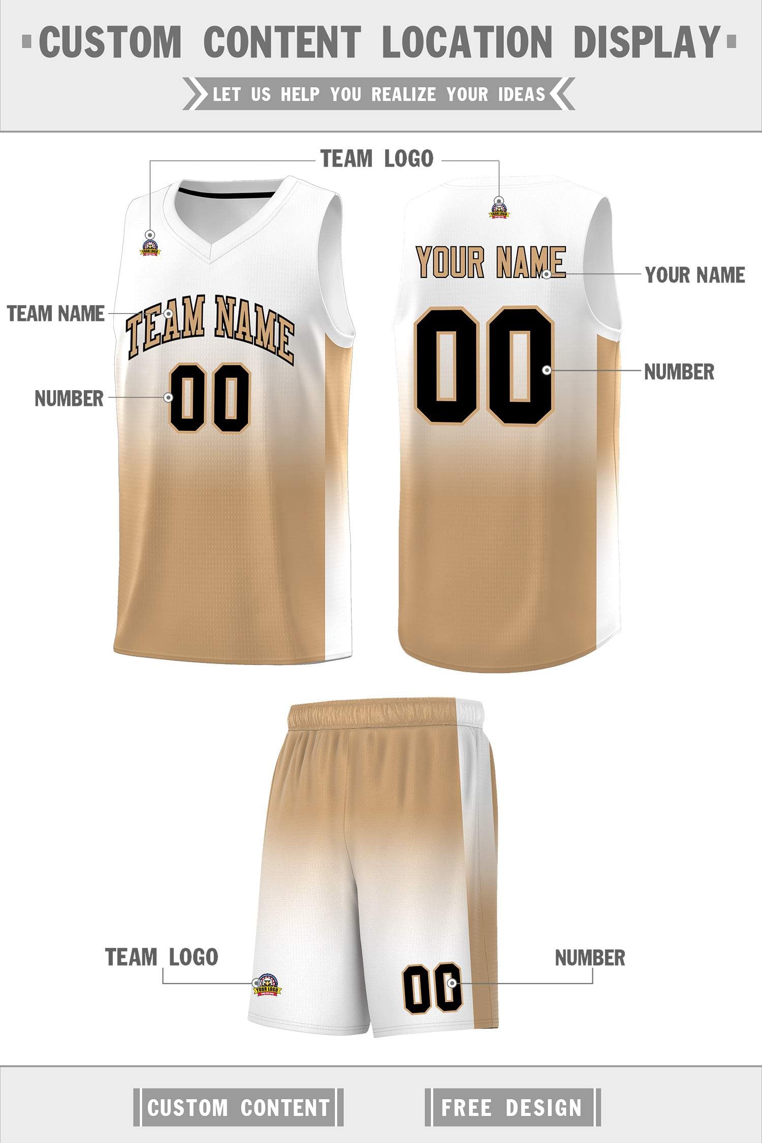 Custom White Old Gold Gradient Fashion Sets Sports Uniform Basketball Jersey